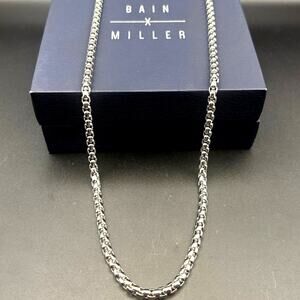 Bain Miller Men’s Silver Tone Brass Box Chain Necklace 21 Inches NIB